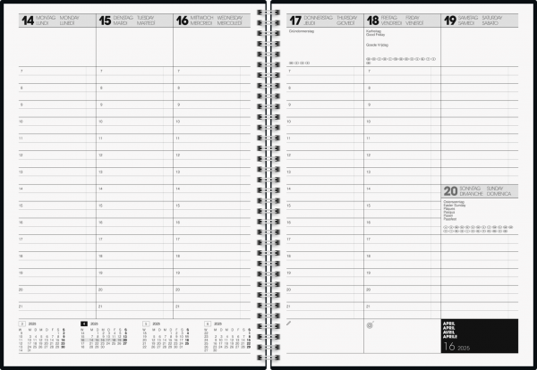 Baier & Schneider Buchkalender 781 A4 2Seiten=1Woche Kunststoff schwarz Wire-O