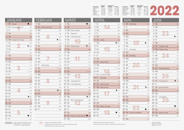 Tafelkalender 2022 A3 1Seite=6Monate