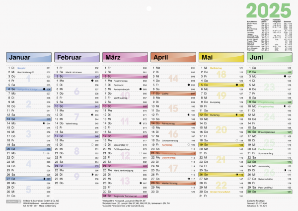 Baier & Schneider Tafelkalender A4 Dataline 1Seite=6Monate, 2025