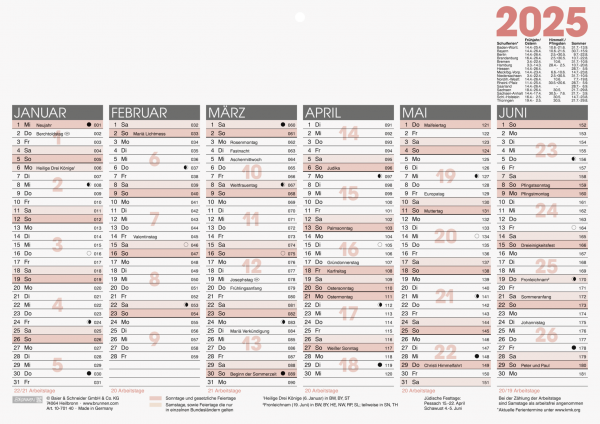 Baier & Schneider Tafelkalender A4 1Seite=6Monate, 2025