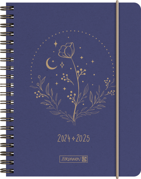 Baier & Schneider Schülerkalender 2024/25  A6 2Seiten=1Woche, Hardcover-Einband, Moon Flower