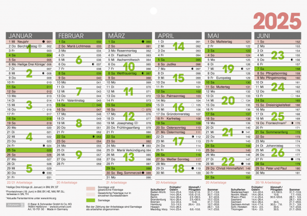 Baier & Schneider Tafelkalender A5 Arbeitstage 2025