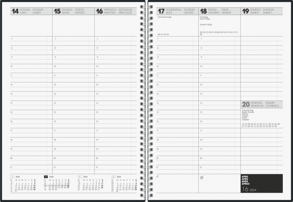 Buchkalender 781 A4 2Seiten=1Woche Kunststoff schwarz Wire-O