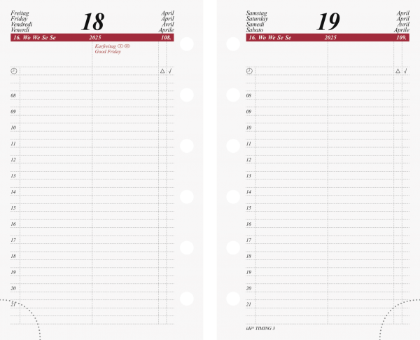 Baier & Schneider Tageskalendarium Mini+, 7,6x12,7cm, 1Seite=1Tag, 2025