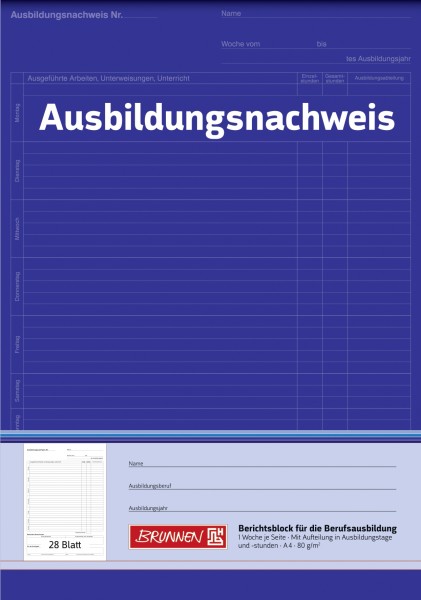 Baier & Schneider Ausbildungsnachweis-Block A4 1Seite=1Woche