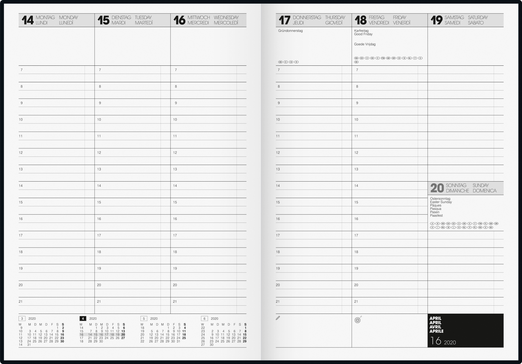 2 Seiten = 1 Woche | 2020 | A4 | Buchkalender | Kalender ...