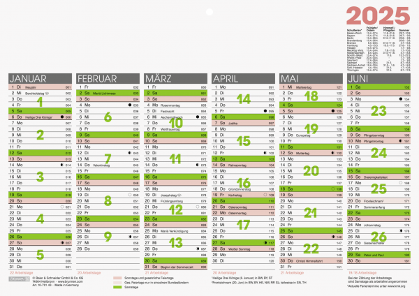 Baier & Schneider Tafelkalender  A4 Arbeitstage 2025