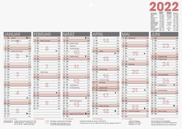Tafelkalender 2022 A4 1Seite=6Monate